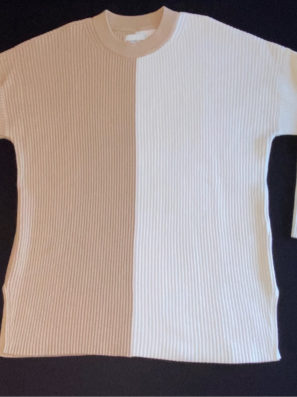 Abercrombie & Fitch Two-Tone Ribbed Short Sleeve Top - Cream & Tan